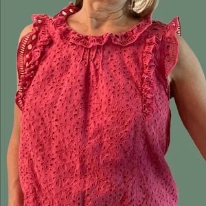 Anthropologie Maeve embroidery top red